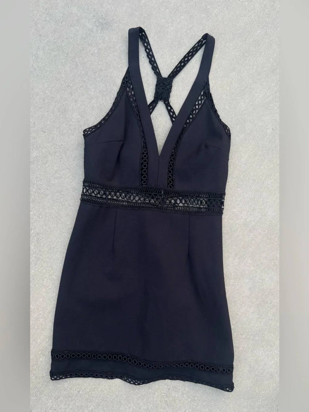 Free People Black Crochet Trim Whimsigoth Mini Dress Racerback EUC 10 LBD